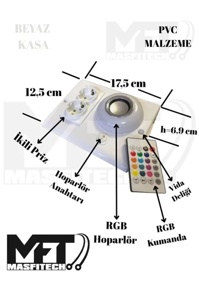 Masfitech Dolap Ve Tezgah Altı Bluetooth Müzik Çalar Prizmatik Venüs Uzatma Kablolu ( 3 Metre Kablo) - 3