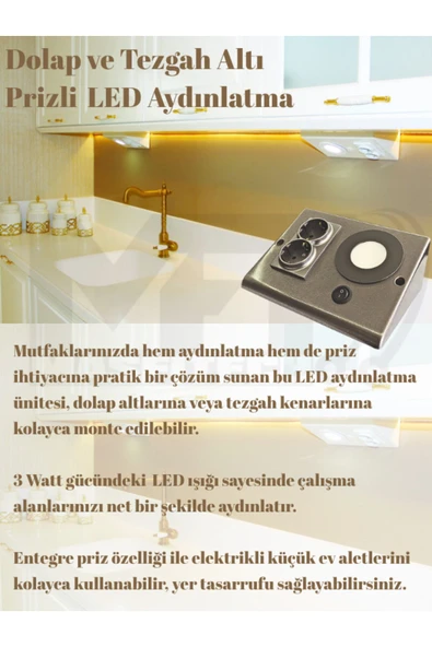 Masfitech Dolap & Tezgah Altı Prizli Aydınlatma 3 Watt (BEYAZ IŞIK) 1306-165 - 3