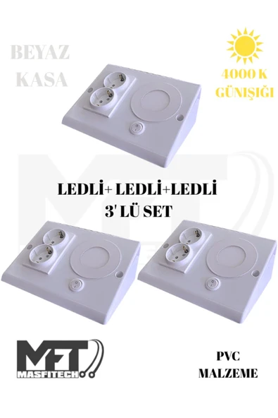 Masfitech Dolap & Tezgah Altı Prizli Aydınlatma 3 Watt 4000K Günışığı (3 Adet)