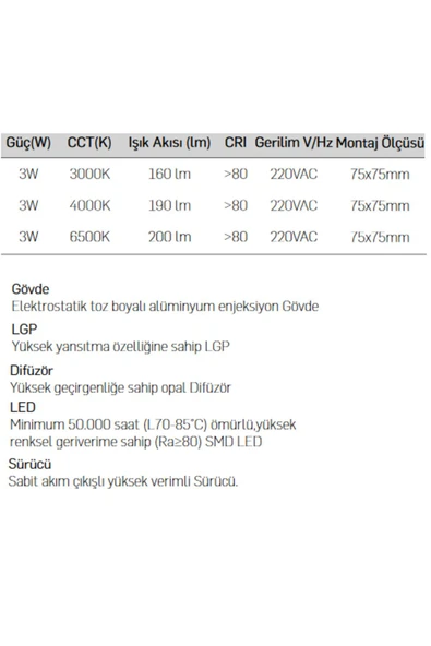 Lamptıme Sıva Altı Led Spot Beyaz Gövde 3w 3000k Kare 260327 - Resim 4