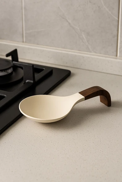 Masif Ahşap Saplı Kaşık Altlığı – Modern Kepçe Tutucu, Minimal Mutfak Kaşıklık Standı 25 cm ürün görseli 1