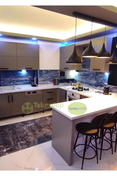 TEKNOLOJİ ELEKTRİK Dolap Tezgah Altı 2'li Priz Ve 3 Watt Anahtarlı Led Spot Aydınlatma (FÜME KASA) Işık Ve Priz - 5