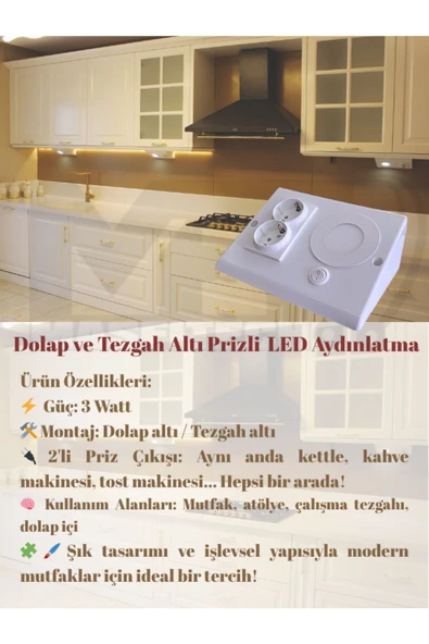 Masfitech Dolap & Tezgah Altı Prizli Aydınlatma 3 Watt (BEYAZ İŞIK) 10 Adet - Resim 4