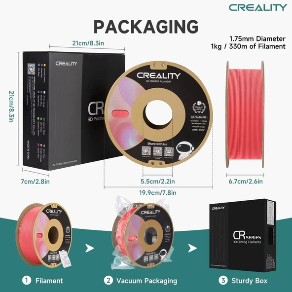 Creality Cr-Pla Mat Çilek Kırmızısı 1.75mm Pla 3D Baskı Filamenti 1Kg - Urhanshop Yetkili Satış - Resim 5
