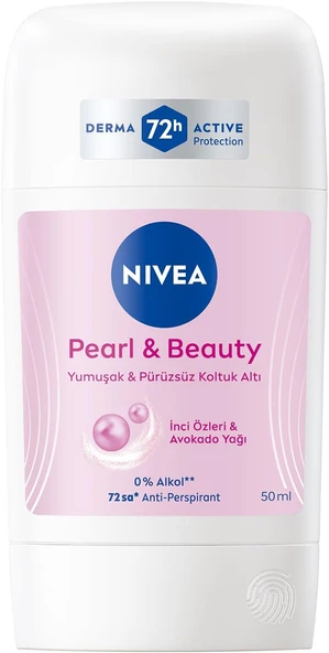 NIVEA Kadın Stick Deodorant Pearl & Beauty 50ml, 72 Saat Anti-perspirant, Yumuşak ve Pürüzsüz Koltuk Altı