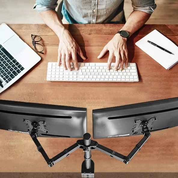 Çift Monitör Kolu 13–32 inç VESA 75×75 100×100 Tam Hareketli Ergonomik Metal Stand - 4