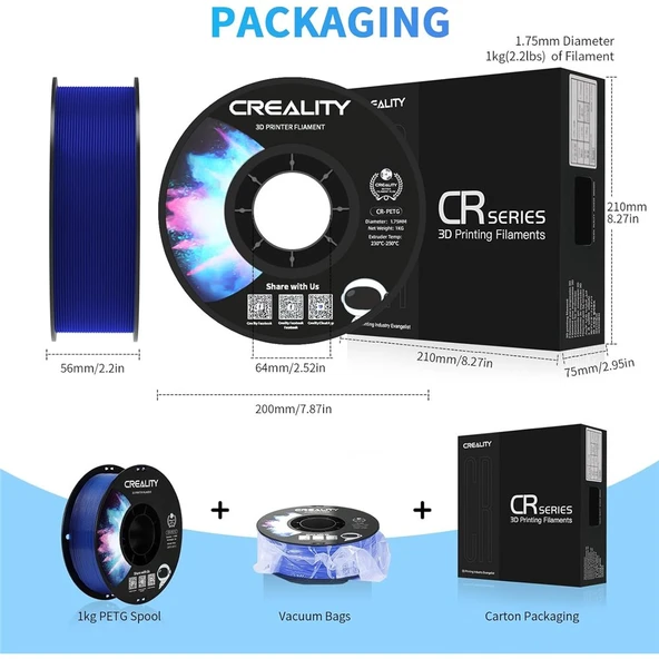 Creality Cr-Petg Şeffaf Mavi Filament 1.75mm 1000Gr - Urhanshop Yetkili Satış - Resim 4