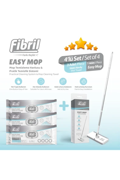 Fibril  Easy Mop Pratik Temizlik Sistemi + 3 Paket Temizleme Havlusu 120 Yaprak ürün görseli