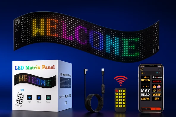 Rgb Led Dijital Ekran App Kontrollü Kumandalı Led Animasyon Kayan Ekran 37X9 CM - 7