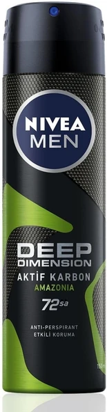 NIVEA Men Erkek Sprey Deodorant Deep Dimension Amazonia 150ml, 72 Saat Anti-perspirant Ter Koruması