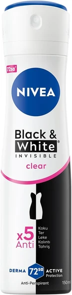 NIVEA Kadın Sprey Deodorant Black&White Invisible Clear 150ml, 72 Saat Anti-perspirant Koruma