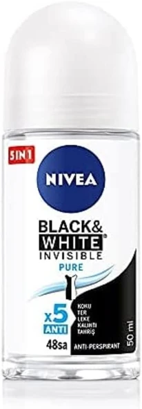 NIVEA Kadın Roll On Deodorant Black & White Invisible Pure 48 Saat Anti-perspirant Koruma (50 ml) ürün görseli