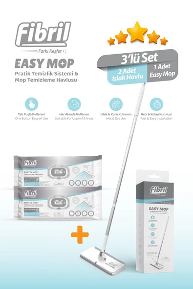 Fibril  Easy Mop Pratik Temizlik Sistemi + 2 Paket Temizleme Havlusu 80 Yaprak ürün görseli