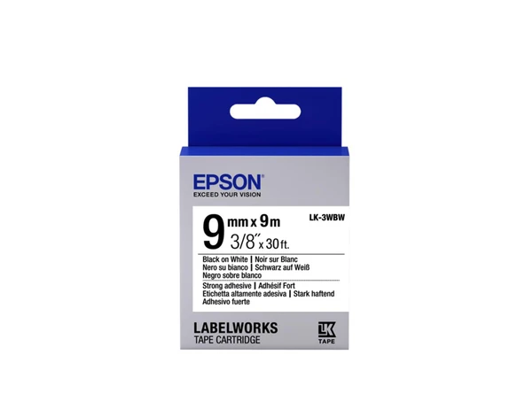 Epson LK-3WBW Güçlü Yapışkanlı Beyaz Üzeri Siyah 9mm 9Metre Etiket ürün görseli 1