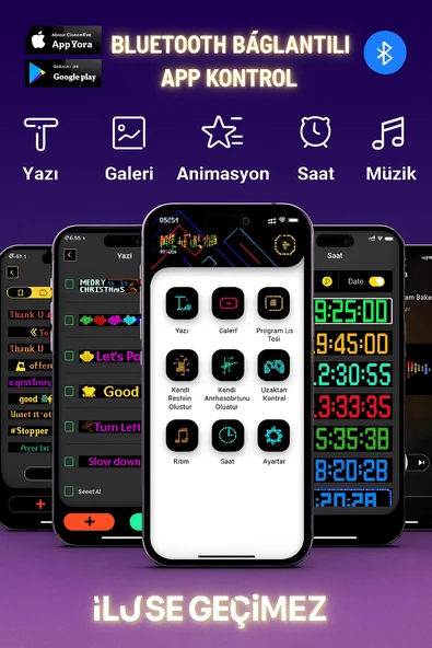 Rgb Led Dijital Ekran App Kontrollü Kumandalı Led Animasyon Kayan Ekran 37X9 CM - 5