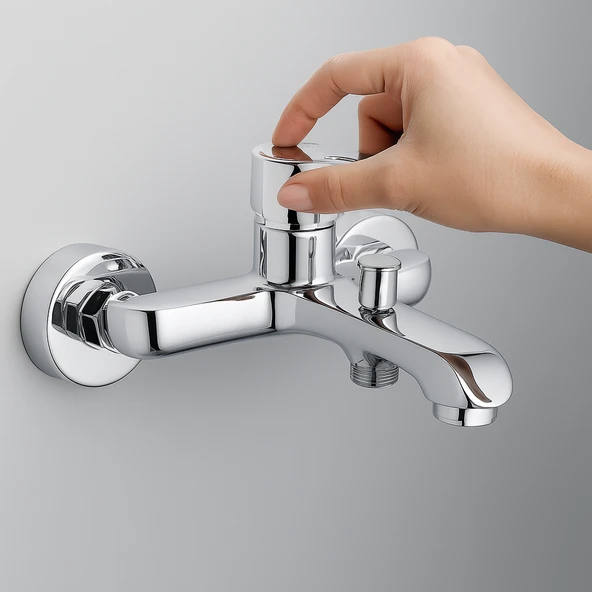 Premium Tek Kollu Krom Banyo Bataryası Duvar Tipi Armatür Şık Modern Tasarım Sıcak Soğuk Ayarlı - Resim 3