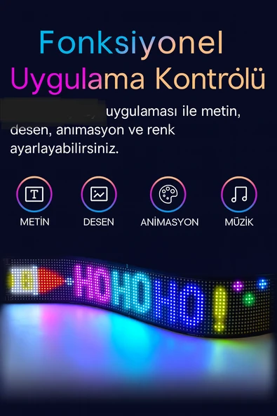 Rgb Led Dijital Ekran App Kontrollü Kumandalı Led Animasyon Kayan Ekran 37X9 CM - 6