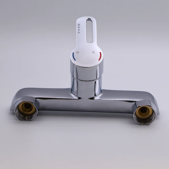 Premium Tek Kollu Krom Banyo Bataryası Duvar Tipi Armatür Şık Modern Tasarım Sıcak Soğuk Ayarlı - Resim 2