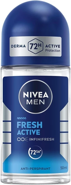 NIVEA MEN Erkek Roll On Deodorant Fresh Active 50 ml, Terlemeye Karşı 72 Saat Deodorant Koruması, Okyanus Özleri,Gün Boyu Ferahlık