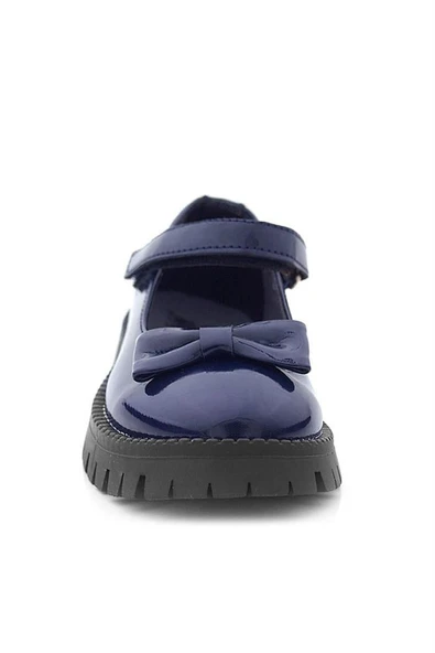 Rakerplus Lacivert Rugan Kalın Tabanlı Cırtlı Kız Çocuk Babet - Resim 12