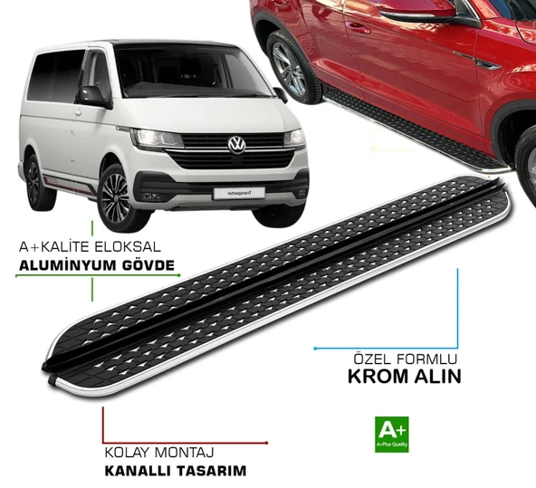 T5 TRANSPORTER UZUN ŞASE ARACA ÖZEL NEVADA SİYAH YAN BASAMAK 2015 2016 2017 2018 2019 2020 2021 ürün görseli 1