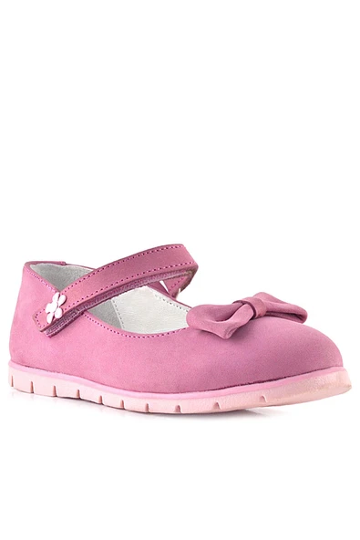 Rakerplus Hakiki Deri Pembe Fiyonklu Çiçek Detaylı Cırtlı Kız Çocuk Babet ürün görseli