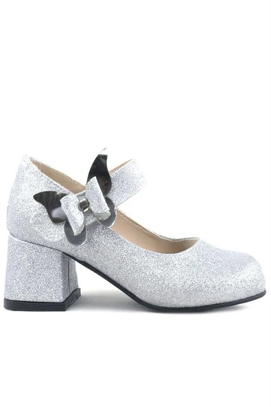 Winx Gümüş Işıltılı Kelebekli Kız Çocuk Topuklu Ayakkabı - Resim 3