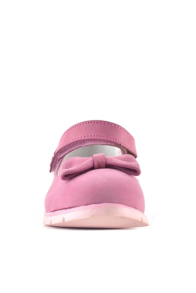 Rakerplus Hakiki Deri Pembe Fiyonklu Çiçek Detaylı Cırtlı Kız Çocuk Babet - Resim 3