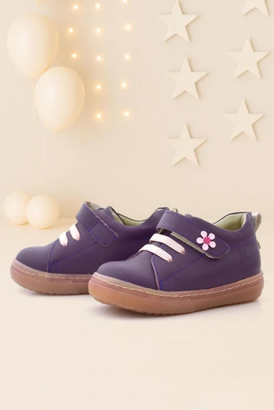 Anatomik Hakiki Deri Yumuşak Mor Çiçekli Cırtlı Kız Çocuk Ayakkabı ürün görseli