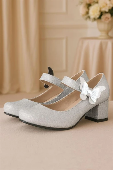 Winx Gümüş Işıltılı Kelebekli Kız Çocuk Topuklu Ayakkabı ürün görseli