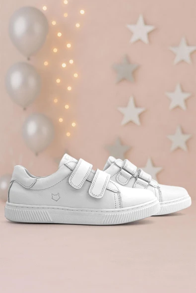 Hakiki Deri Beyaz Cırt Cırtlı Kız Çocuk Sneakers Ayakkabı ürün görseli