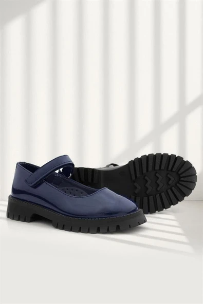 Rakerplus Lacivert Rugan Cırtlı Kalın Tabanlı Kız Çocuk Okul Ayakkabısı - 10