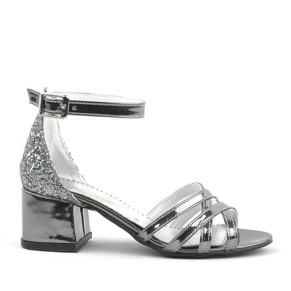 Belle Platin Kalın Topuklu Kız Çocuk Abiye Ayakkabı - Resim 3