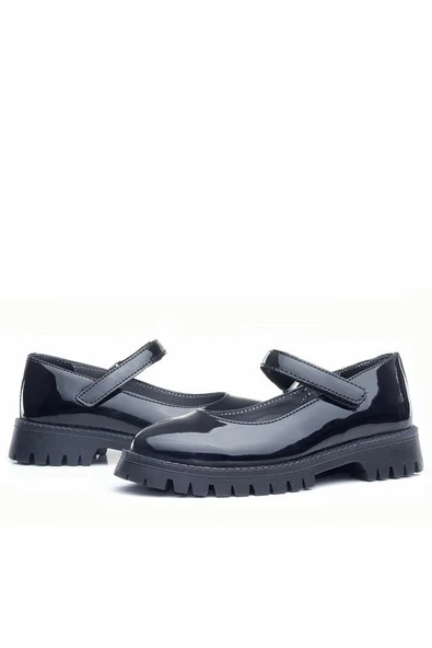 Rakerplus Siyah Rugan Cırtlı Kalın Tabanlı Kız Çocuk Okul Ayakkabısı - 8
