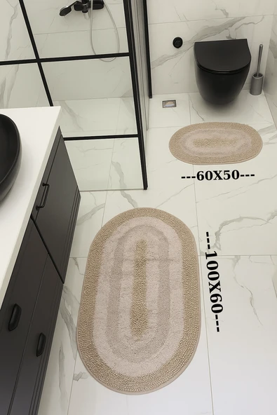 %100 Pamuk Dokuma, Su Emici, Banyo Paspas Seti, Banyo Halısı Vera 2'li Klozet Takım 60x100-60x50 - Resim 2