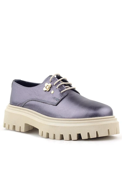 Rakerplus Platin Hakiki Deri Çiçek Detaylı Bağcıklı Oxford Günlük Ayakkabı ürün görseli