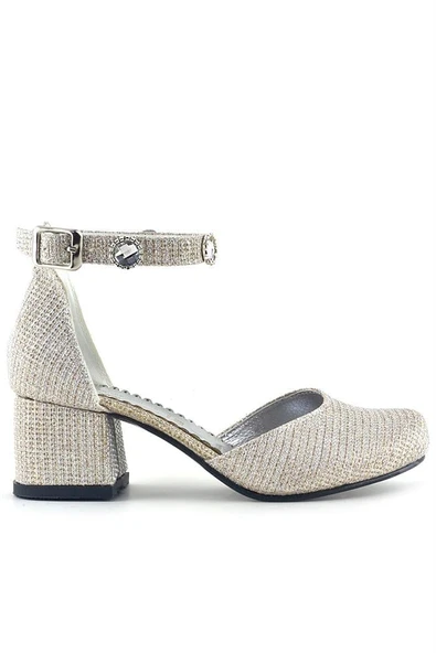 Merida Light Gold Simli Kalın Topuklu Taş Detaylı Kız Çocuk Topuklu Ayakkabı - Resim 2