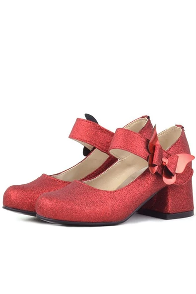 Winx Kırmızı Işıltılı Kelebekli Kız Çocuk Topuklu Ayakkabı - Resim 5