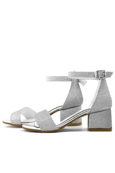 Lilo Simli Gümüş Tek Bantlı Kız Çocuk Topuklu Abiye Ayakkabı - Resim 6