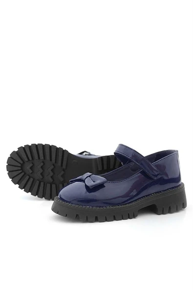 Rakerplus Lacivert Rugan Kalın Tabanlı Cırtlı Kız Çocuk Babet - Resim 7