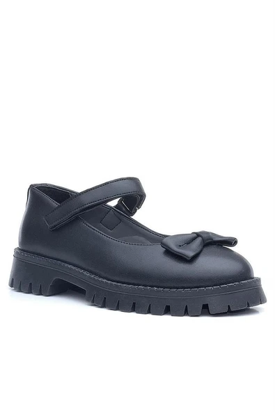 Rakerplus Siyah Mat Kalın Tabanlı Cırtlı Kız Çocuk Babet - Resim 2