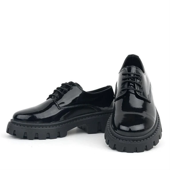 Rakerplus Siyah Rugan Bağcıklı Kız Çocuk Oxford Okul Ayakkabı - 5