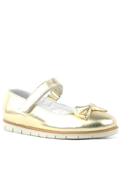 Rakerplus Hakiki Deri Gold Fiyonklu Cırtlı Kız Çocuk Babet ürün görseli