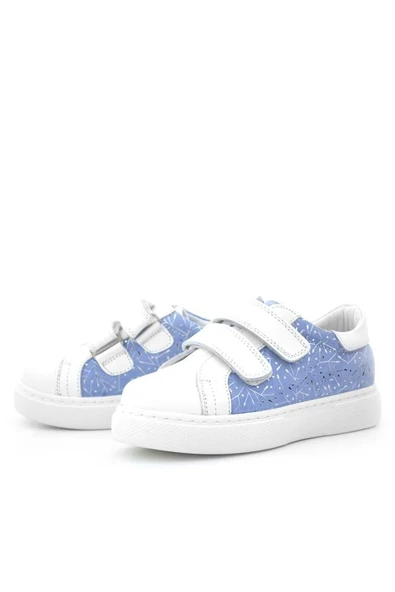 Hakiki Deri Beyaz Mavi Cırt Cırtlı Kız Çocuk Spor Ayakkabı - Resim 12