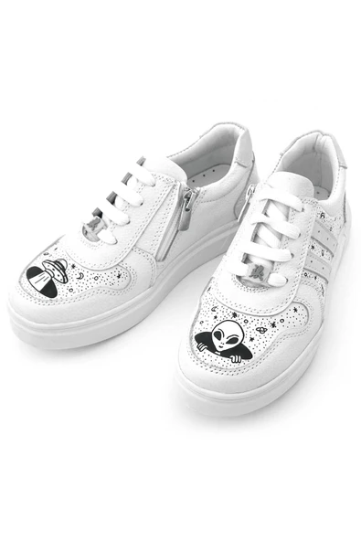 Rakerplus Tbons Özel Tasarım Hakiki Deri Beyaz Bağcıklı Fermuarlı Çocuk Ayakkabı - Resim 10