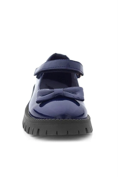 Rakerplus Lacivert Rugan Kalın Tabanlı Cırtlı Kız Çocuk Babet - Resim 4