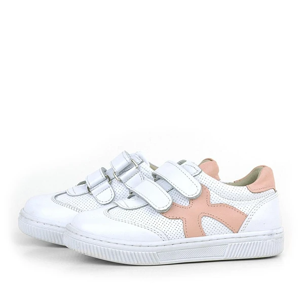 Rakerplus Hakiki Deri Beyaz Pembe Cırtlı Çocuk Spor Ayakkabı - Resim 4