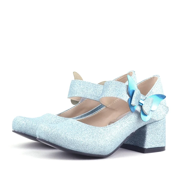 Winx Mavi Işıltılı Kelebekli Kız Çocuk Topuklu Ayakkabı - Resim 5