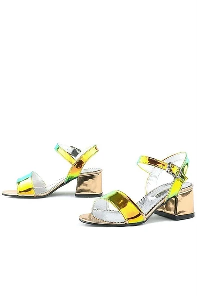 Pony Hologram Bakır-Yeşil Kalın Topuklu Kız Çocuk Abiye Ayakkabı - Resim 6