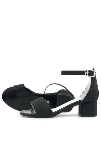 Lilo Simli Siyah Tek Bantlı Kız Çocuk Topuklu Abiye Ayakkabı - Resim 6